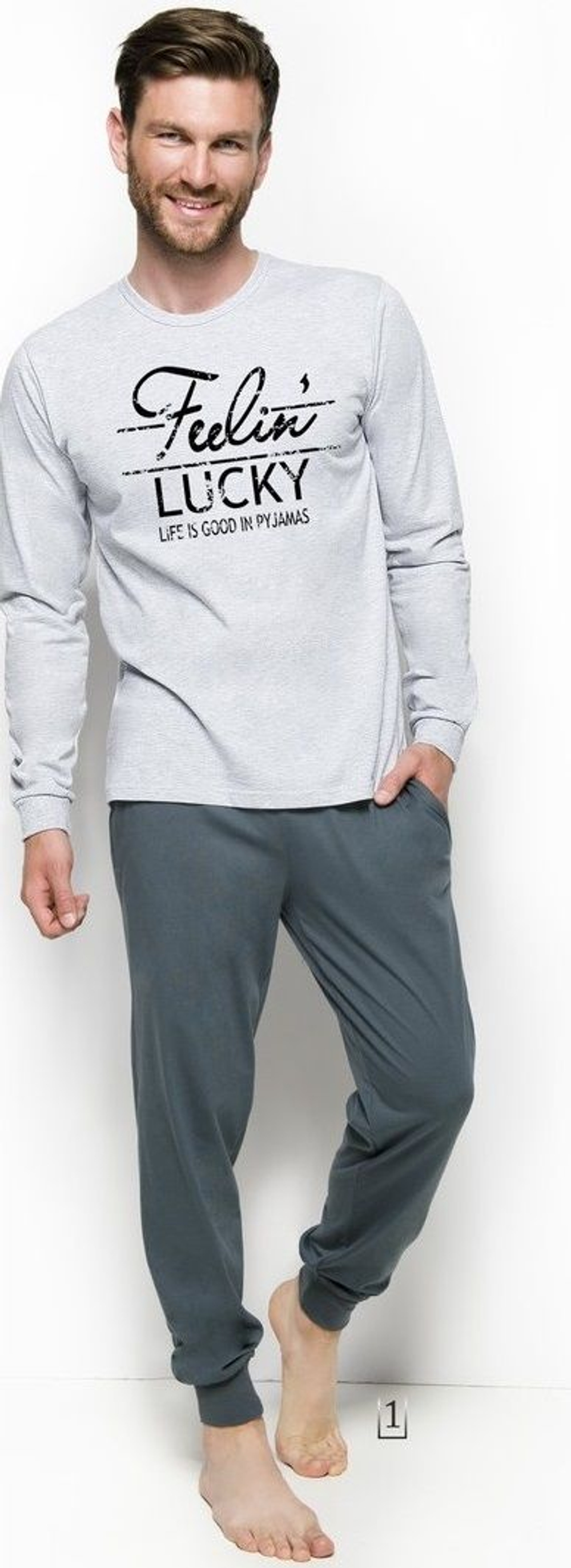 Мужская пижама Kamil со штанами (Размер: L) (Цвет: зеленый с серым)