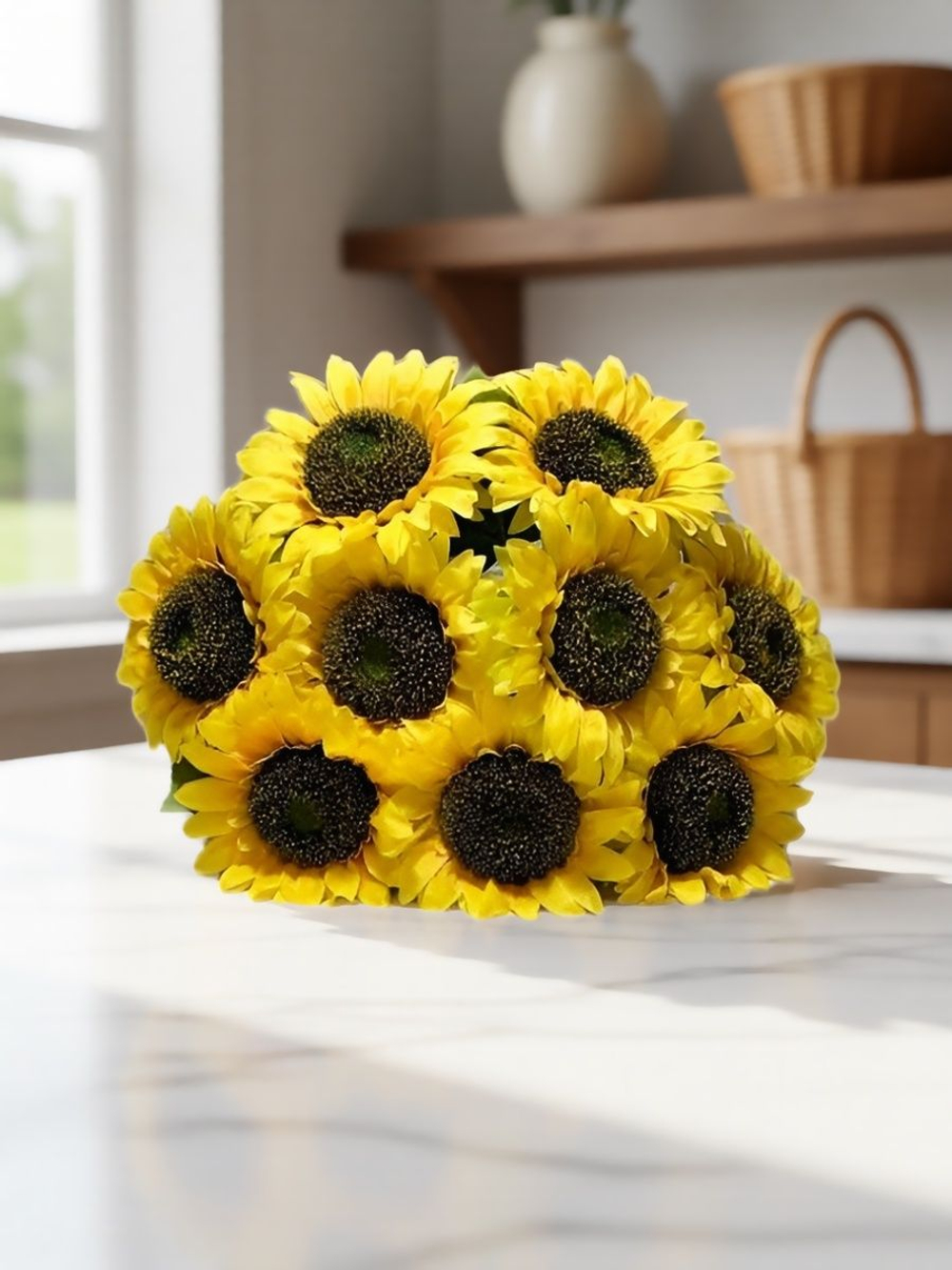 Искусственные цветы, желтые подсолнухи / Высота 44 см. 9 стебелей 9 бутонов/