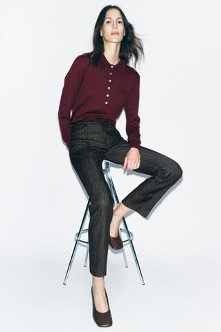 ZARA УКОРОЧЕННЫЕ ДЖИНСЫ С ВЫСОКОЙ ПОСАДКОЙ, КОРИЧНЕВЫЙ