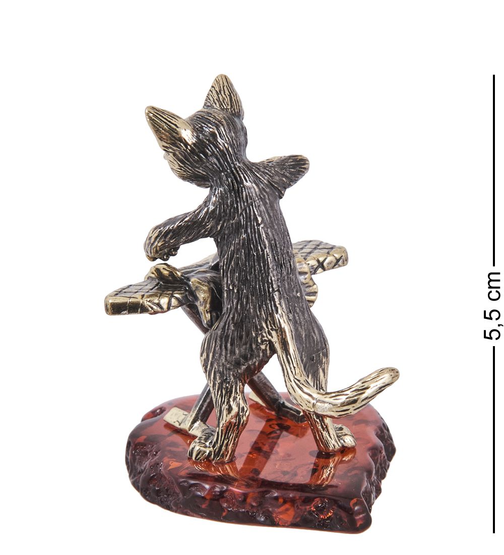 Народные промыслы AM-4023 Фигурка «Кошка Хозяюшка» (латунь, янтарь)