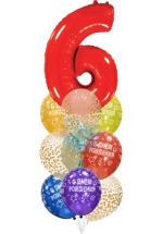 Фонтан c красной цифрой «6» из 10 воздушных шаров с гелием