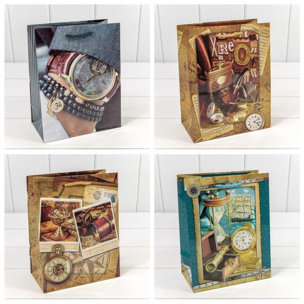 Пакет бумажный 18*23*10см с ручками глянцевый "Мужской" микс