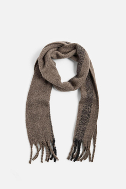 ZARA ШАРФ ИЗ РЕЛЬЕФНОЙ ТКАНИ В КЛЕТКУ, СЕРОВАТО-КОРИЧНЕВЫЙ