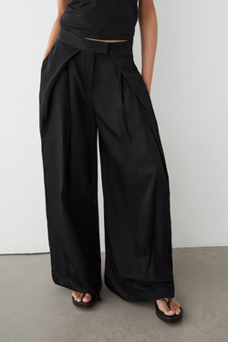 Massimo Dutti Атласные брюки с вытачками, черный