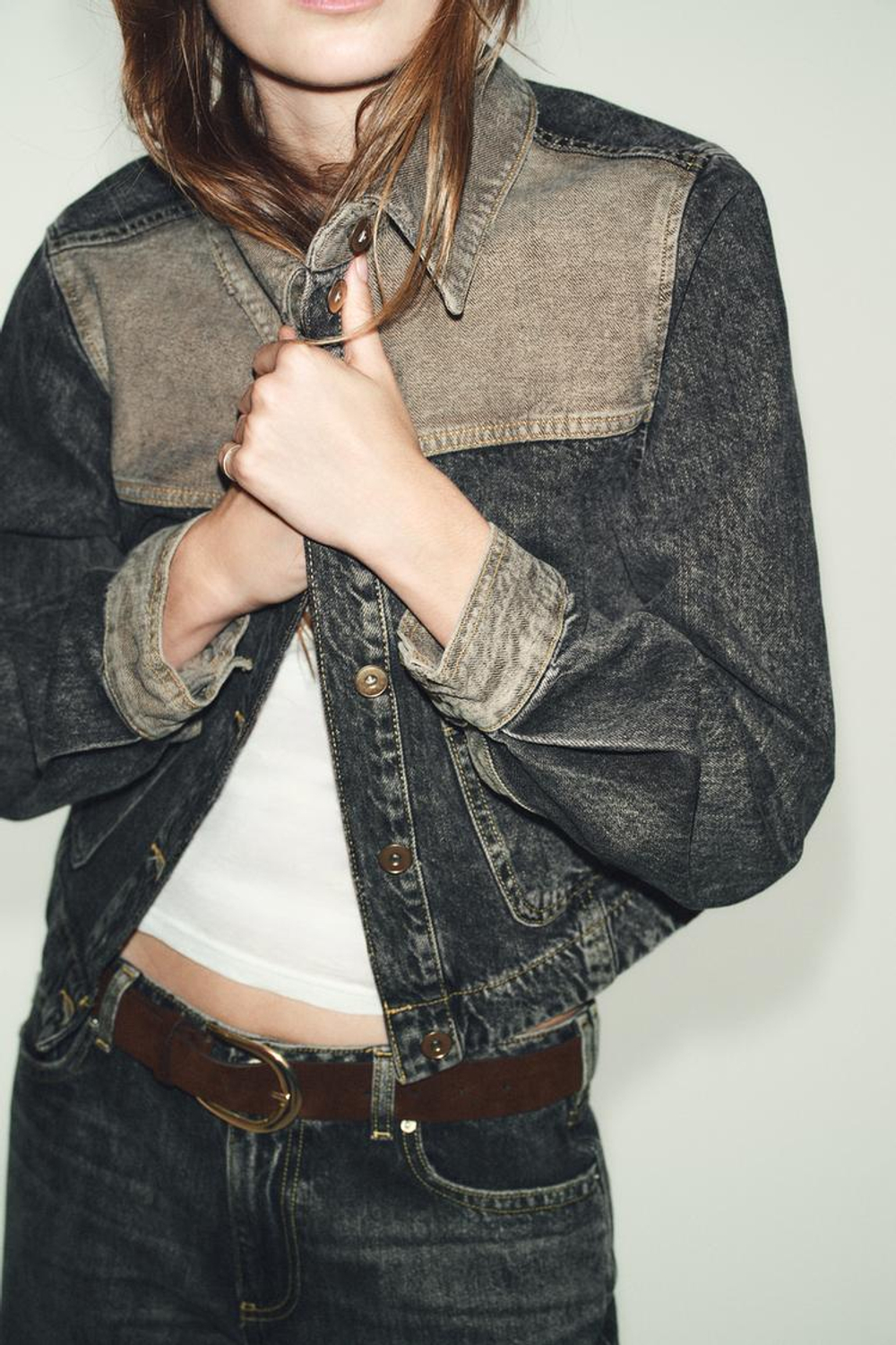 ZARA КОМБИНИРОВАННАЯ ДЖИНСОВАЯ КУРТКА Z1975, ЧЕРНЫЙ