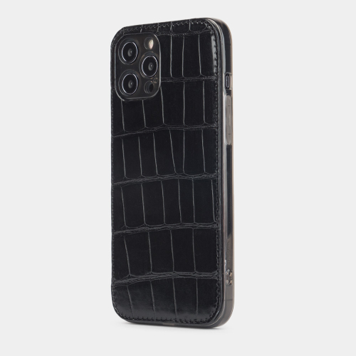 Чехол-накладка для iPhone 12 Pro Max из натуральной кожи крокодила, черного цвета