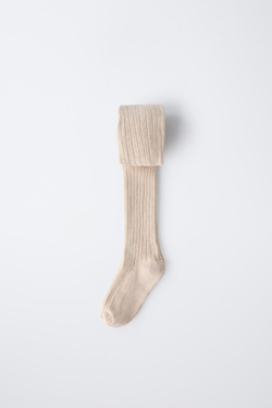 ZARA ОДНОТОННЫЕ КОЛГОТКИ В РУБЧИК, ПЕСОЧНЫЙ