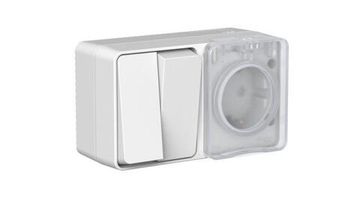 Блок ОП AtlasDesign PROFI IP54 (розетка 1-м 16А заземл. защ. шторки + 2-кл. выключатель 10А) сер. SE ATN543074