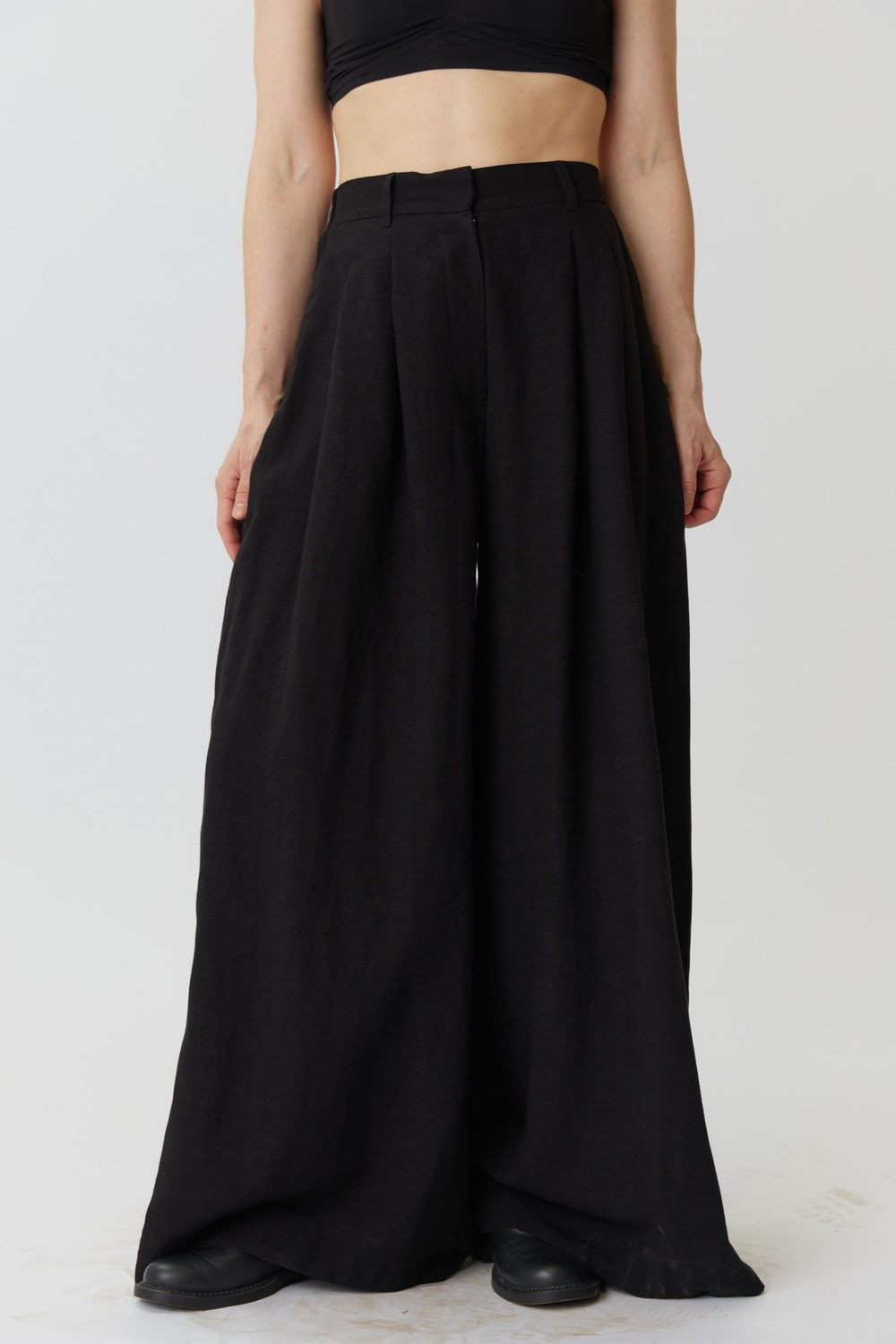 Длинные кюлоты из черного льна