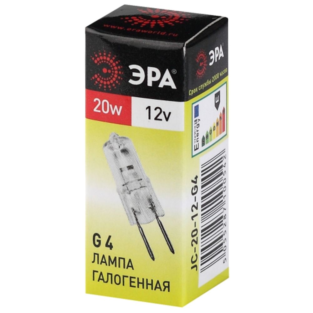 Лампа галогенная ЭРА JC-20W-12V-G4 20Вт капсула теплый белый свет G4 | Лампы галогенные Капсульные (G4, G9)