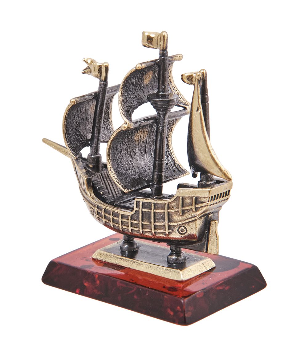 Народные промыслы AM-4123 Фигурка «Каравелла» (латунь, янтарь)