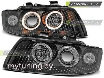 Передние фары angel eyes black для Audi A4 B6