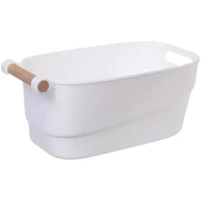 Корзинка для хранения с бамбуковой ручкой «БРАМИНГЕМ», цвет белый, 27*14.5*12см