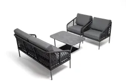 "Канны" лаунж-зона 4-местная из роупа узелкового плетения, каркас алюминий, роуп темно-серый