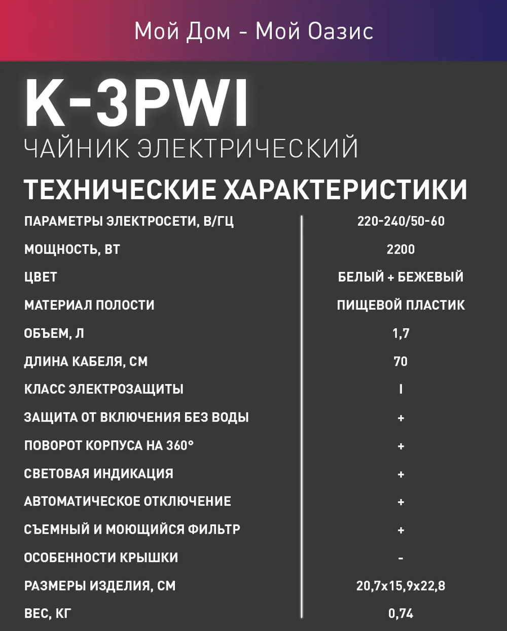 Чайник OASIS K-3PWI