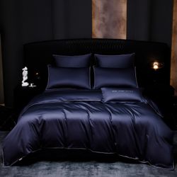 Комплект постельного белья Однотонный Сатин Премиум «Глубина океана»