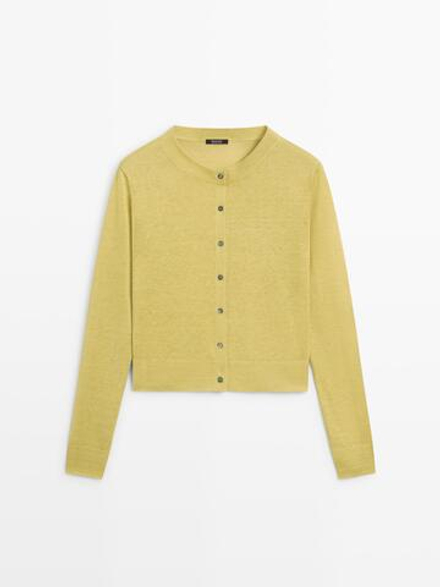 Massimo Dutti Короткий кардиган изо льна, лаймовый