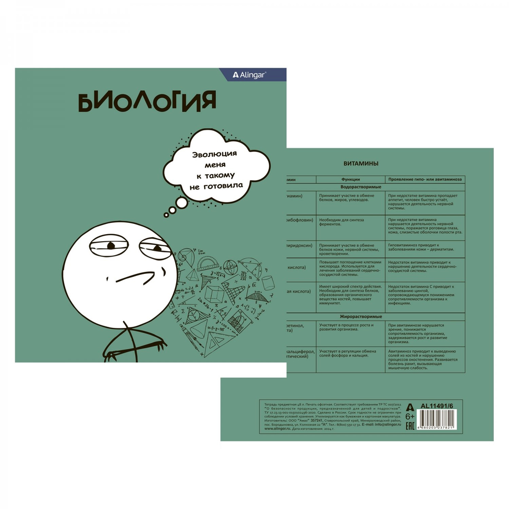 Комплект предметных тетрадей А5 48л., 10 предметов, со справ матер, скрепка, мелов. картон (стандарт), блок офсет, Alingar "Мемы"