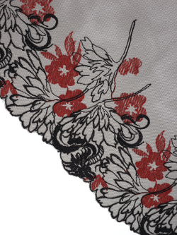 Кружево вышивка на сетке черная с темно-красным ширина 24 см, 2 стороны