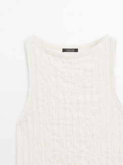 Massimo Dutti Топ из смесового хлопка со сборкой, натуральный, кремовый