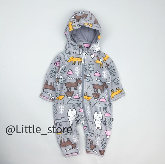 Комбинезон флисовый "Звери в лесу" светло-серый