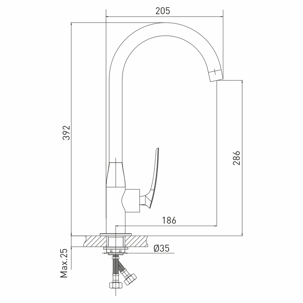 Смеситель для кухни 30k MIXLINE ML21-032 "Elegant" высокий излив боковая ручка "АКЦИЯ"