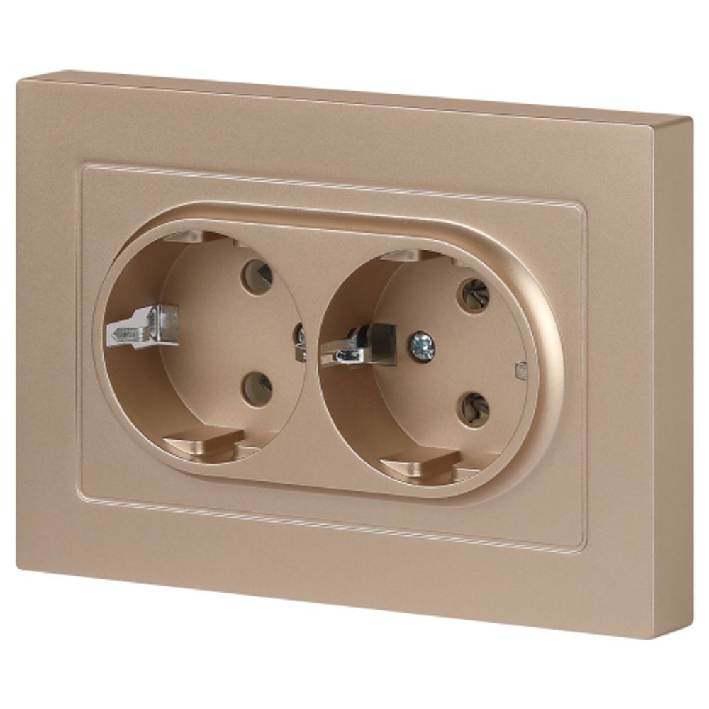 Розетка Intro Accent 6-205-04 2X2P+E Schuko, 16А-250В, IP20, СУ, AL/CU, шампань