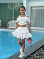 Костюм из муслина топ и юбка-шорты, белый