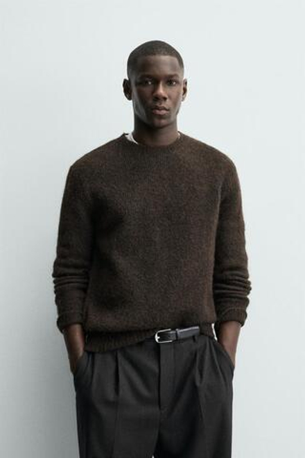 ZARA ФАКТУРНЫЙ СВИТЕР С ШЕРСТЬЮ, ШОКОЛАДНЫЙ