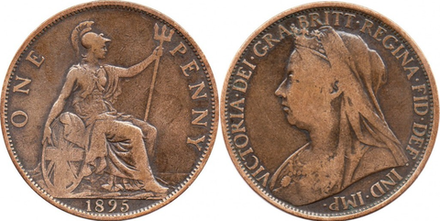 Великобритания 1 пенни, 1895-1901 Королева Виктория VF
