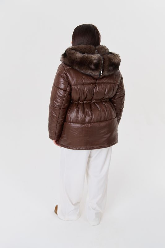 Куртка-парка с меховым капюшоном, коричневый