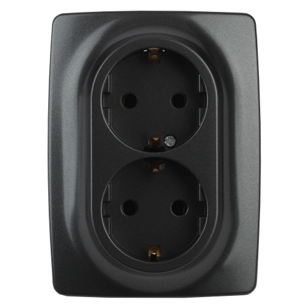 12-2108-05 ЭРА Розетка 2X2P+E Schuko со шторками, 16A-250В, IP20, Эра12, антрацит | Эра 12 Антрацит