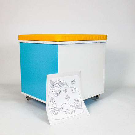 Ящик для хранения игрушек голубой с желтой подушкой в НАЛИЧИИ