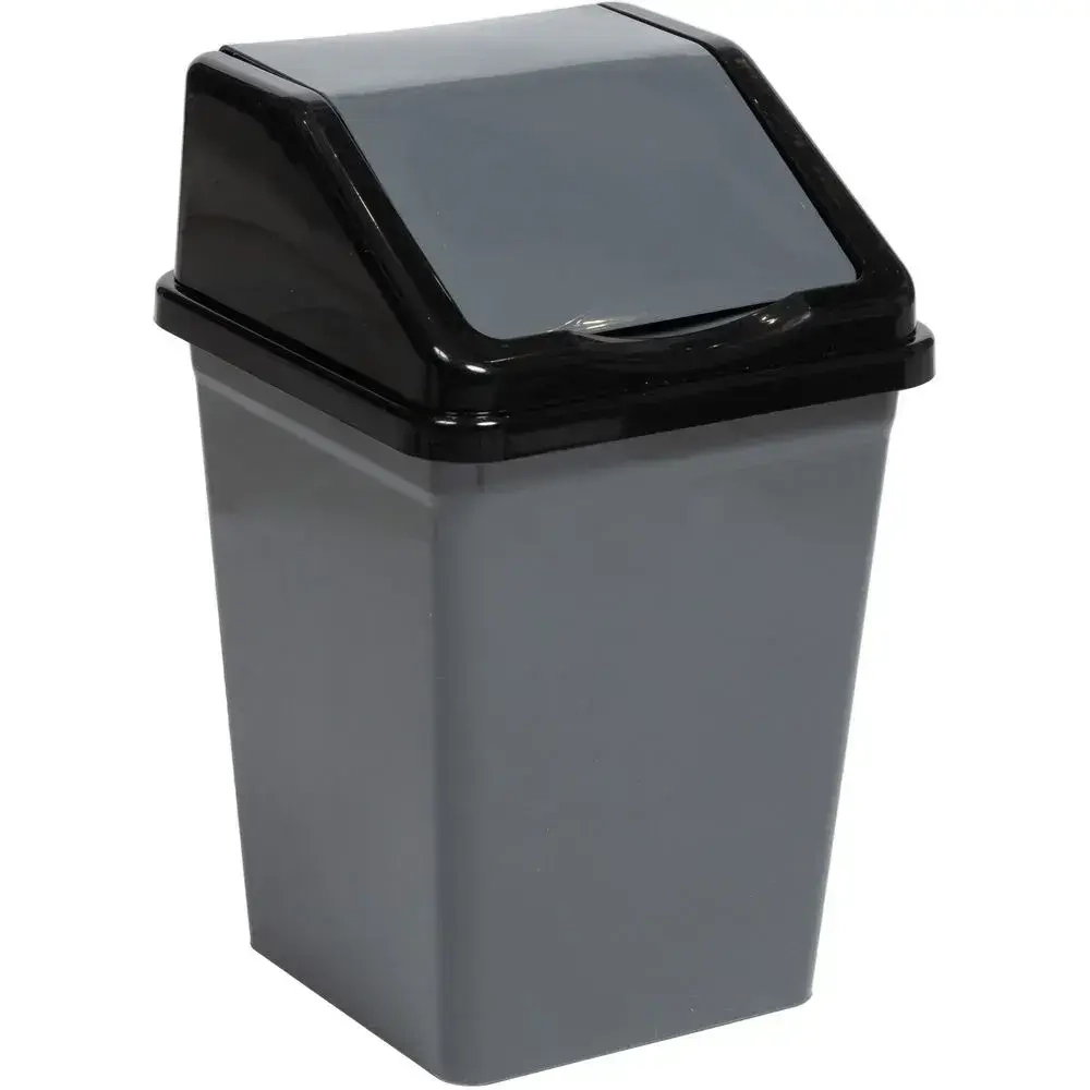 Ведро для мусора с подвижной крышкой 5л квадратное (серо/черный)