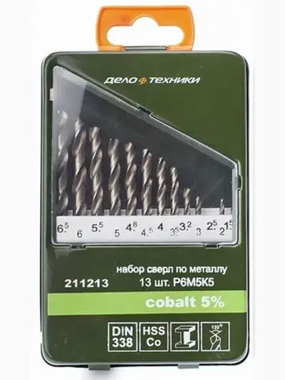 Набор сверл по металлу Дело техники Cobalt 5%, 13 шт, 211213