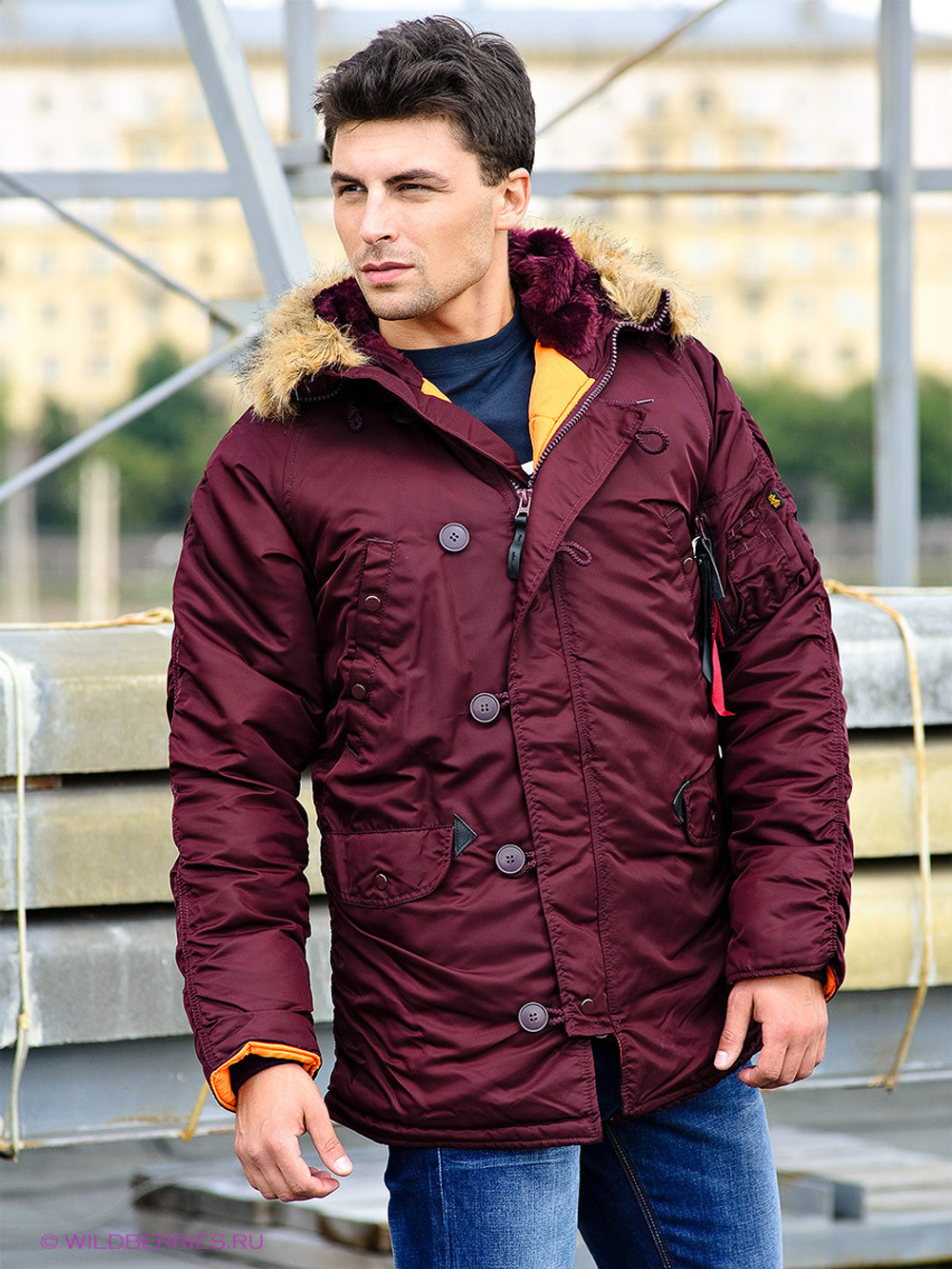 Куртка Аляска Slim Fit N-3B (бордовая - maroon/orange)