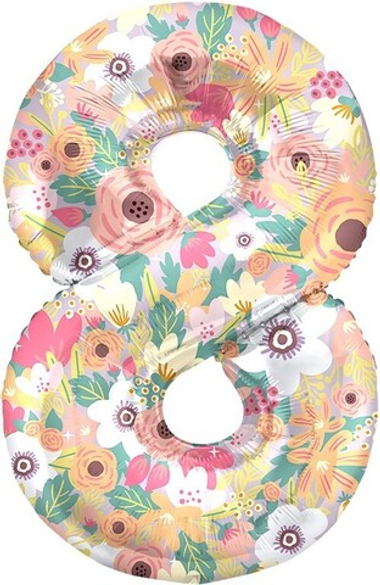 Шар (34''/86 см) Цифра, 8 Цветочный вальс, 1 шт. в уп.