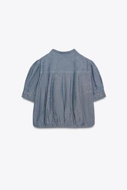 ZARA ДЖИНСОВАЯ РУБАШКА СО СКЛАДКАМИ — ZW COLLECTION, СИНИЙ
