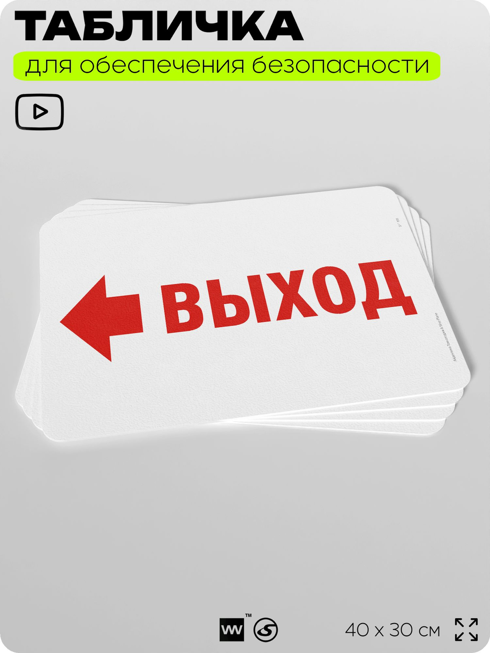 Табличка для обеспечения безопасности "Выход", для офиса, по охране труда для предприятия, организаций, 40х30 см, Silver Plane x Айдентика Технолоджи