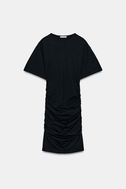 ZARA КОРОТКОЕ ПЛАТЬЕ СО СБОРКАМИ, ЧЕРНЫЙ