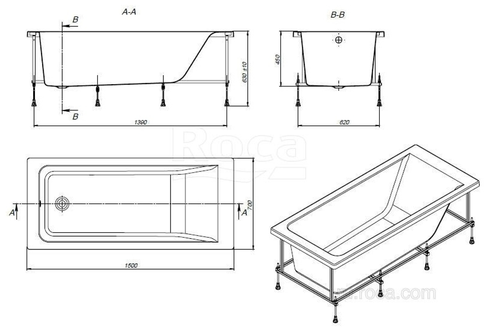 ZRU9302904 А/В ПРЯМОУГ EASY 150X70 БЕЛ (Без монтажного комплекта)