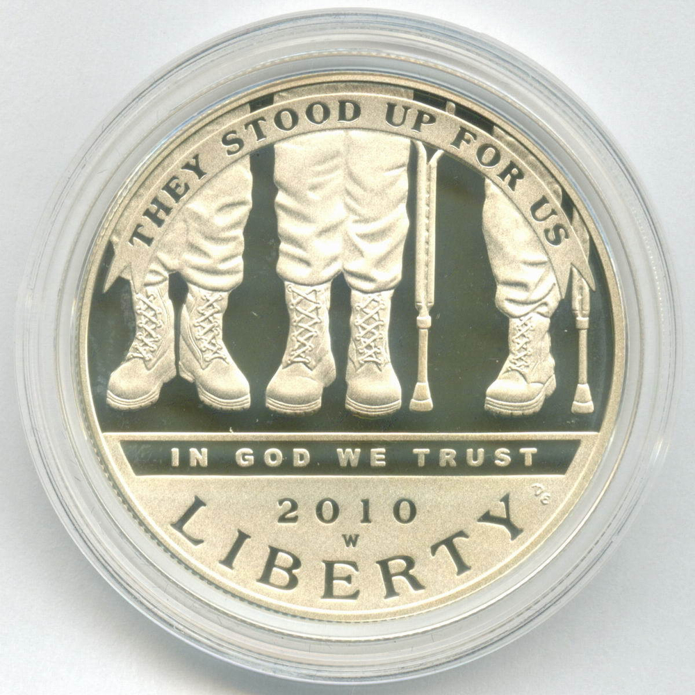 1 доллар 2010 (W). США. Инвалиды войны. Серебро PROOF в родной коробке с сертификатом