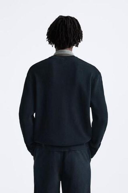 ZARA БАЗОВЫЙ СВИТЕР С РЕЛЬЕФНЫМ УЗОРОМ, МОРСКОЙ СИНИЙ