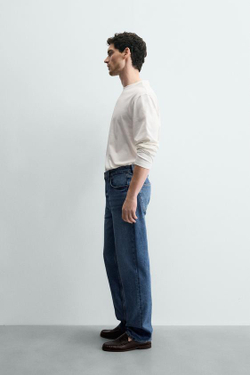 ZARA ДЖИНСЫ STRAIGHT FIT ИЗ ХЛОПКА И ЛИОЦЕЛЛА, СИНИЙ