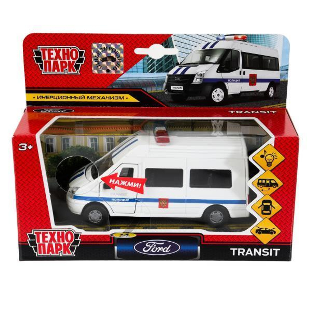Модель ин. мет. "Ford Transit. Полиция" 13см. свет-звук, двери, багаж., коробка SB-13-02-2 (48) (Техноп