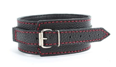 Черный ошейник увеличенного размера с красной строчкой и кольцом (Цвет: черный)