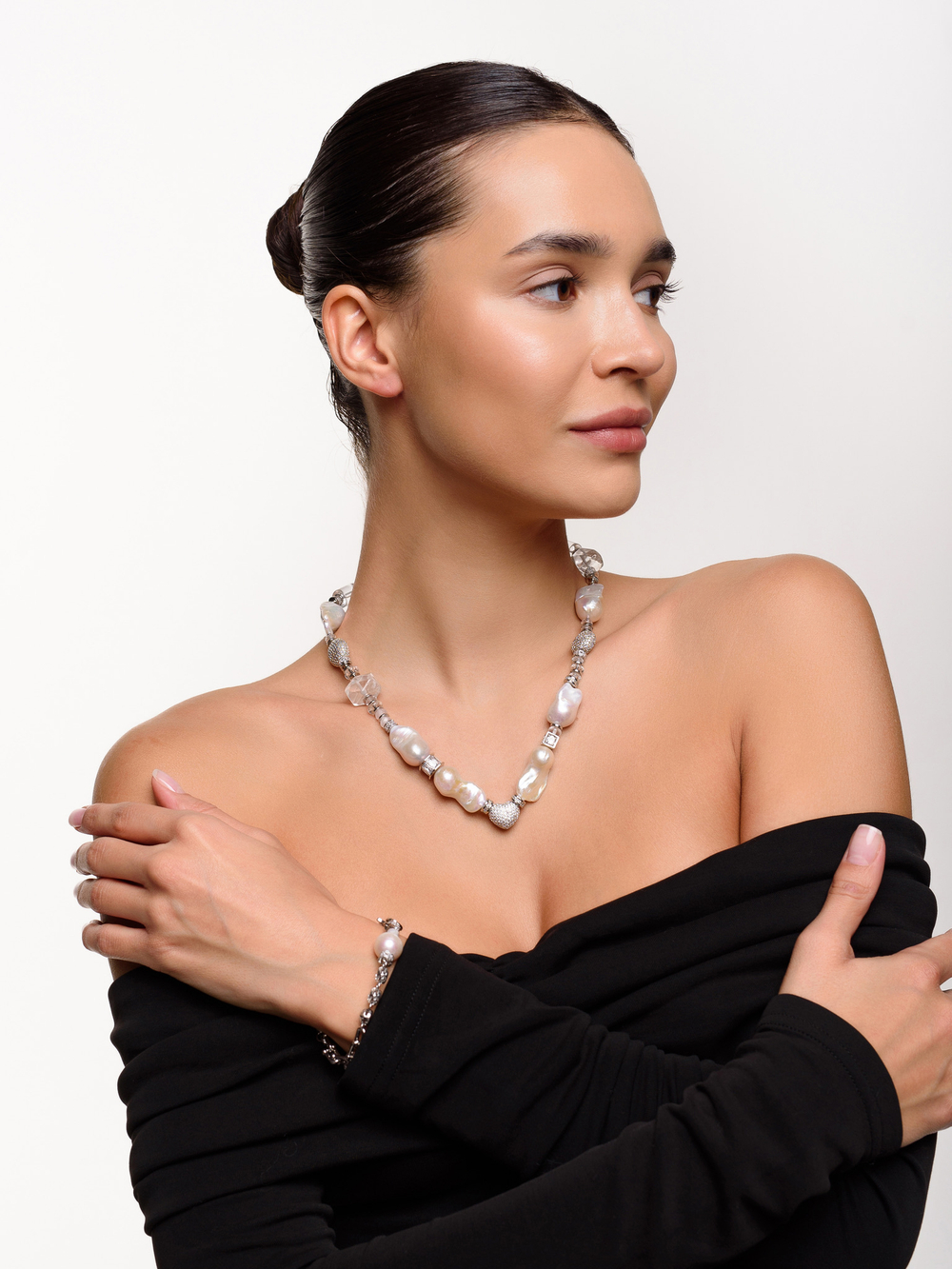 Колье "Tube pearl shine" Silver