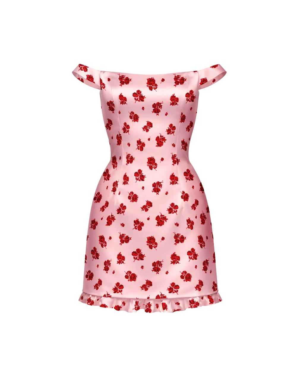 Cleo mini, платье мини из светло-розового атласа с цветочным принтом