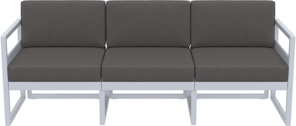 Диван пластиковый трехместный с подушками Siesta Contract Mykonos XL, серебристый, темно-серый