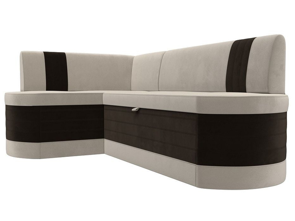 Диван кухонный угловой Токио левый угол, Бежевый\Коричневый, Микровельвет, 28653L